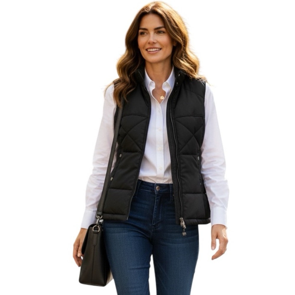 Lacoste Women's Black Quilted Gorpcore Casual Hiking Crocodile Vest 36 S